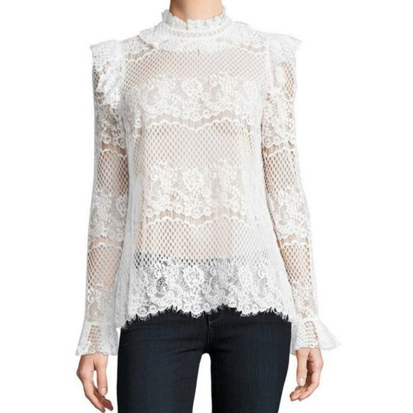 BCBGMaxAzria | Tops | Nwt Bcbg Maxazria Kenzie White Lace Ruffle Blouse ...